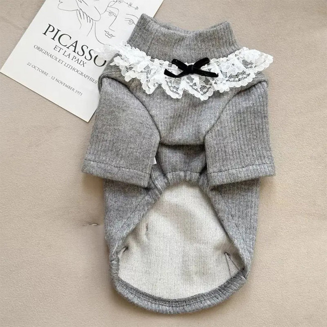 반려동물 알럽펫 라비 골지 레이스 티셔츠, 그레이, 1개