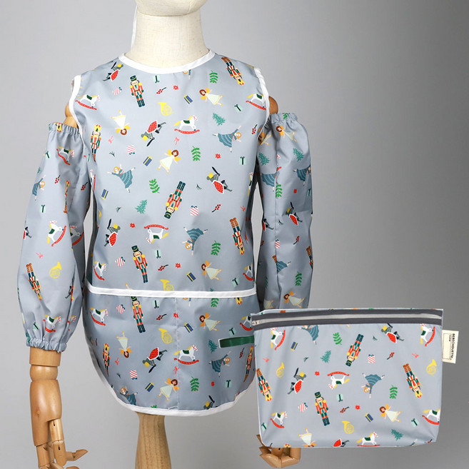 베베슈에뜨 아동용 방수 민소매 앞치마 + 토시 + 파우치 세트