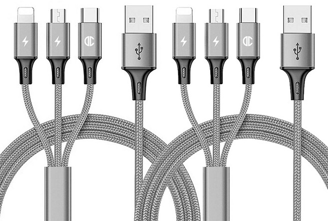 DC NET WORK 3合1快速充電線 Micro Usb/Lightning/Type-C適用, 銀, 200cm, 2條