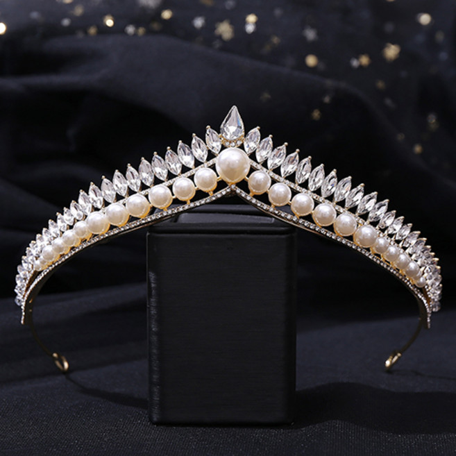 루나글램 셀프웨딩 심플 트윙클 펄 티아라 G270, 1개, 골드화이트