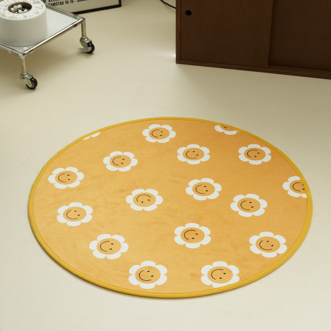인룸 해피 스마일 패턴 포인트 원형 러그