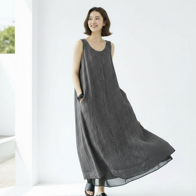 아뗄릭 에바 투톤 빅사이즈 롱 여름 원피스 11656