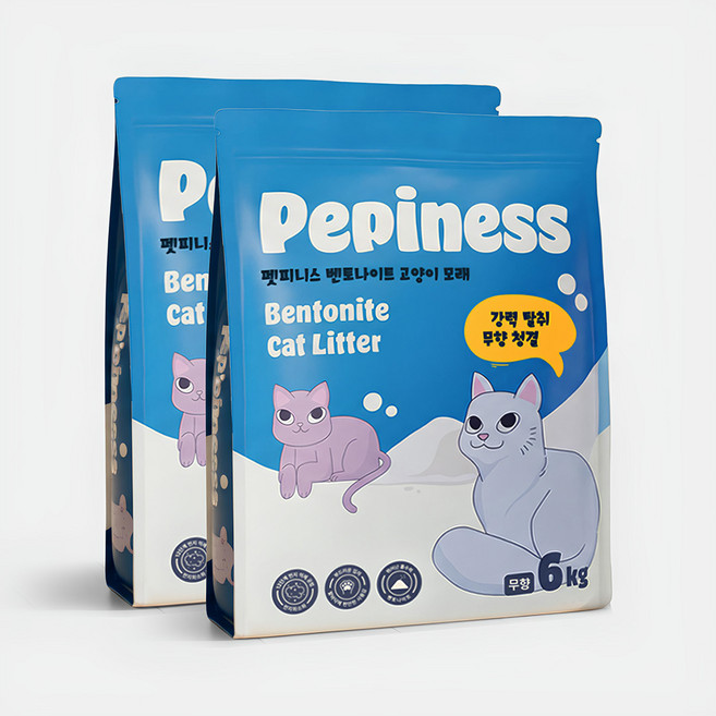 펫피니스 벤토나이트 고양이 모래, 6kg, 2개, 무향