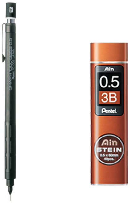 펜텔 그래프 샤프 1000 PG1005 + 아인슈타인 샤프심 3B 세트, 0.5mm, 1세트