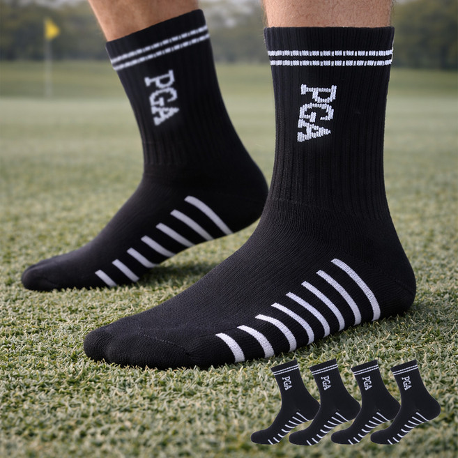 피지에이 2중쿠션 밀착 압박 스포츠 골프 긴목양말 4족 피지에이M-69, 블랙, 4개