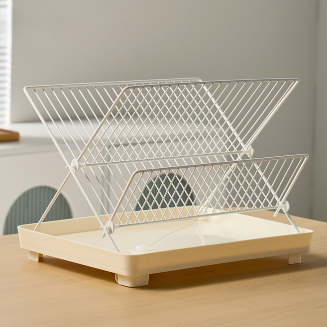 델리리움 접이식 다기능 물빠짐 선반형 식기 건조대 38 x 29 x 29.5 cm, 화이트, 1개, 3단