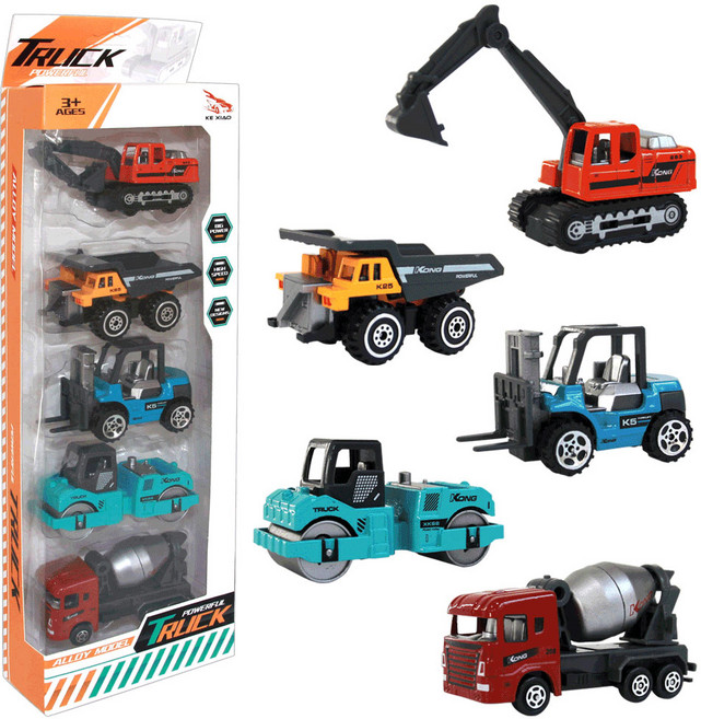 젠토이 칼라 중장비 미니카 5종 KX08-5, 혼합색상, 1세트