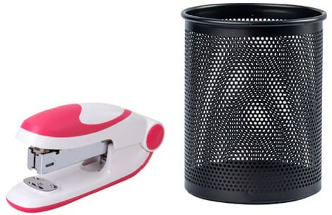 델리 칼라 둥근 스테이플러 33호침용 E0319 + 철제 메쉬 원형 다용도정리대 E909, 랜덤발송(스테이플러), 블랙(정리대), 1세트