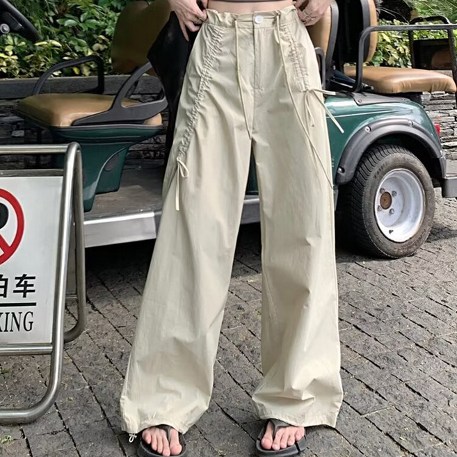 PEONIST 女款抽繩蝴蝶結寬版寬鬆長褲