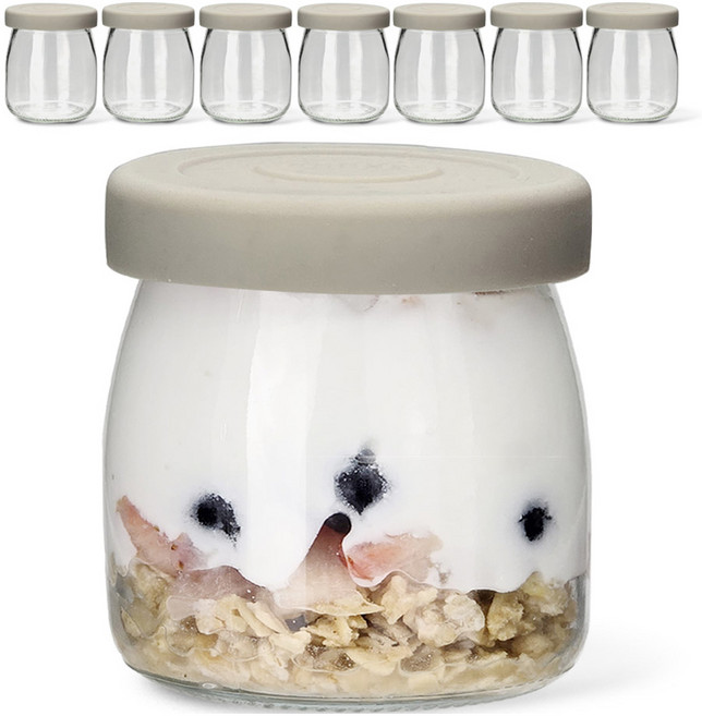 mir Hexa 六角矽膠蓋優格牛奶寬口玻璃瓶, 8個, 200ml