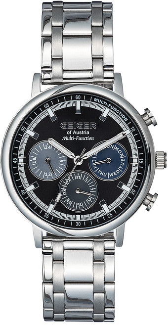 가이거 남성용 멀티컬러 멀티펑션 메탈 시계 GE1269BS + 케이스 세트