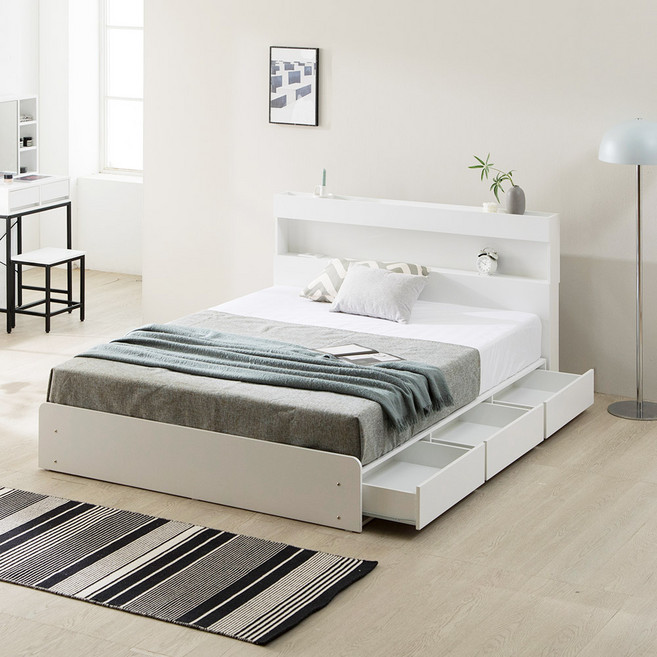 파로마 포마드 LED 통서랍 침대 프레임 + 코자 본넬 라텍폼스 20T 매트리스 세트 방문설치, 화이트(프레임), 단일 색상(매트리스)