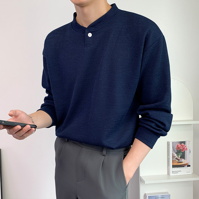 콘피아르 남성용 깔끔한 골지 헨리넥 맨투맨 TC9016