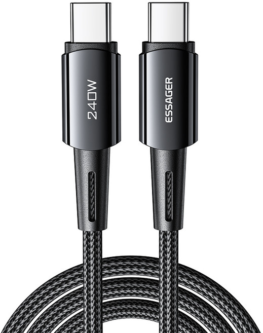 ESSAGER Type-C轉Type-C PD 240W 超高速充電線 ES-X16, 1個, 深灰色, 1m