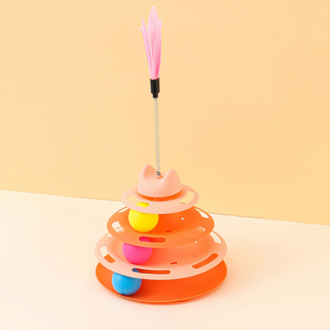 데이소이 회전식 트랙 볼 고양이 장난감 + 깃털 세트, 01 핑크, 1세트