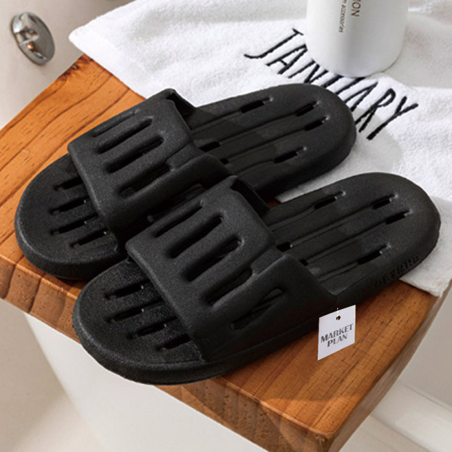 마켓플랜 남성용 컴포터블 논슬립 소프트 욕실화, 블랙, 1개