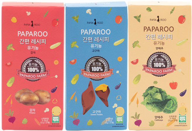 파파루 간편레시피 유기농 야채가루 분말이유식 고운입자 3종 세트, 감자, 고구마, 양배추, 1세트