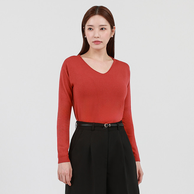 엘쏘 여성용 데일리 부드러운 모달 브이넥 긴팔 니트 티셔츠