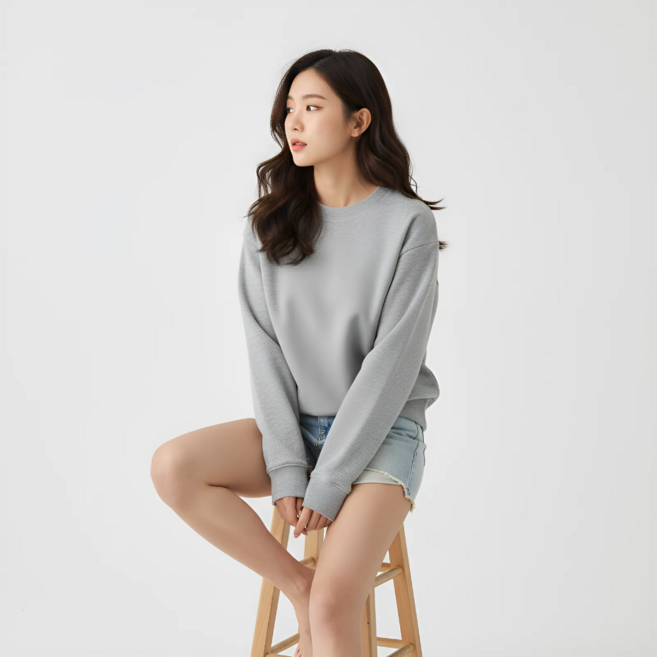 Goodif 女款日常柔軟寬鬆版型基本款圓領休閒大學T