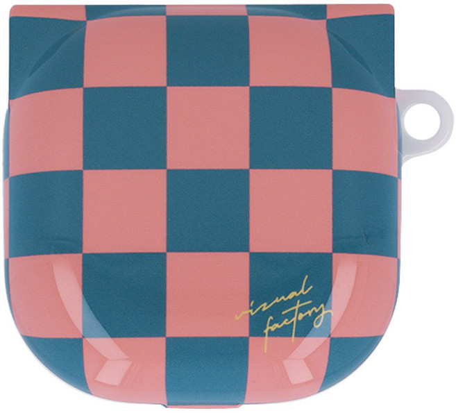 비주얼팩토리 체커보드 갤럭시 버즈2 / 프로 / 라이브 유광 하드 케이스, 핑크블루