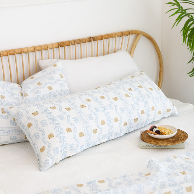 포홈 스노우베어 냉감 리플 시어서커 직대 사각 롱쿠션 커버, 혼합색상