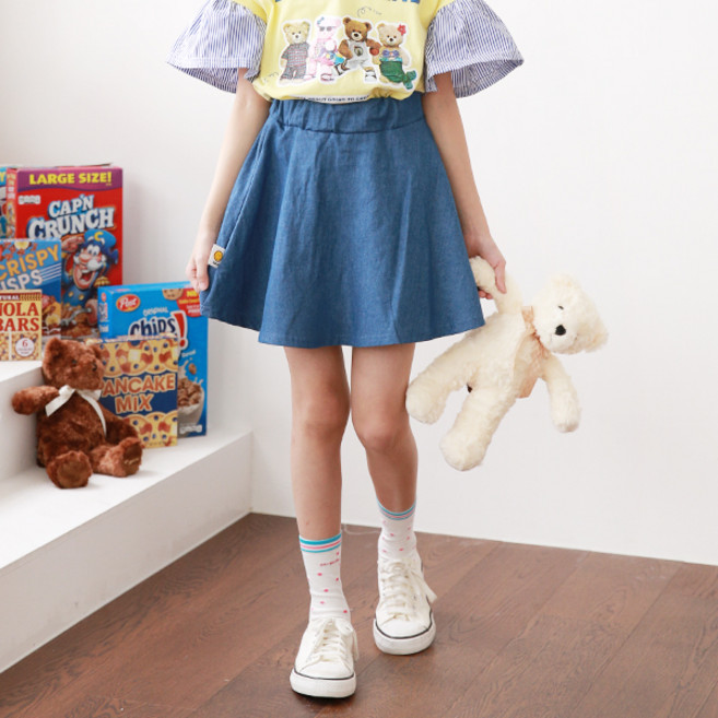 나나주니 여아용 통기성 스마일라벨 데님 스커트