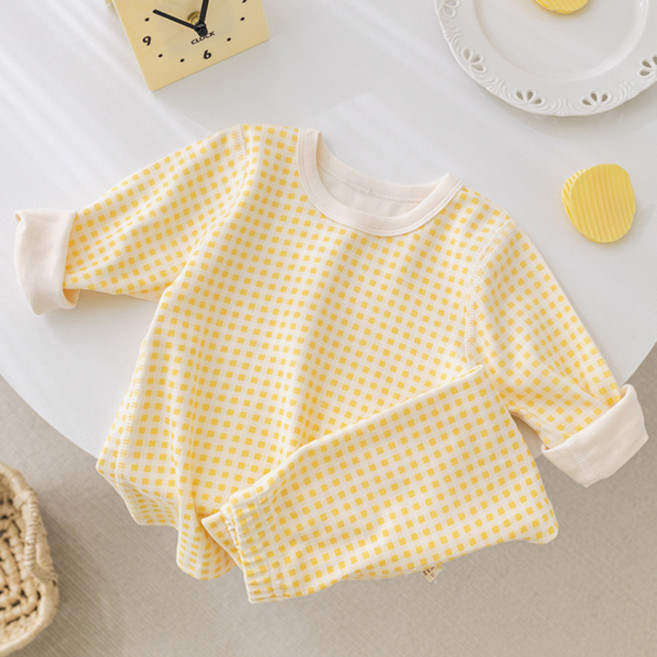 조이멀티 아동용 실크터치 파스텔체크 긴팔 실내복 상하 세트