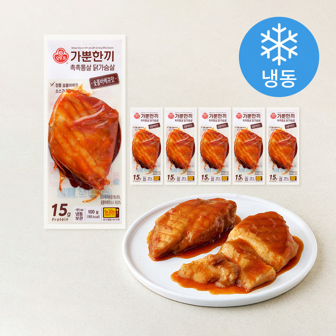 오뚜기 가뿐한끼 촉촉통살 닭가슴살 숯불바베큐맛 (냉동), 100g, 1개, 6개입