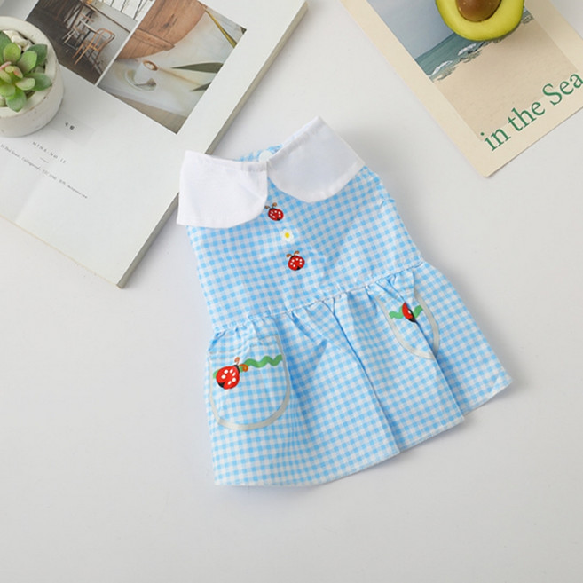 요런개 반려동물 프리티 체크 카라 드레스, 02 블루, 1개