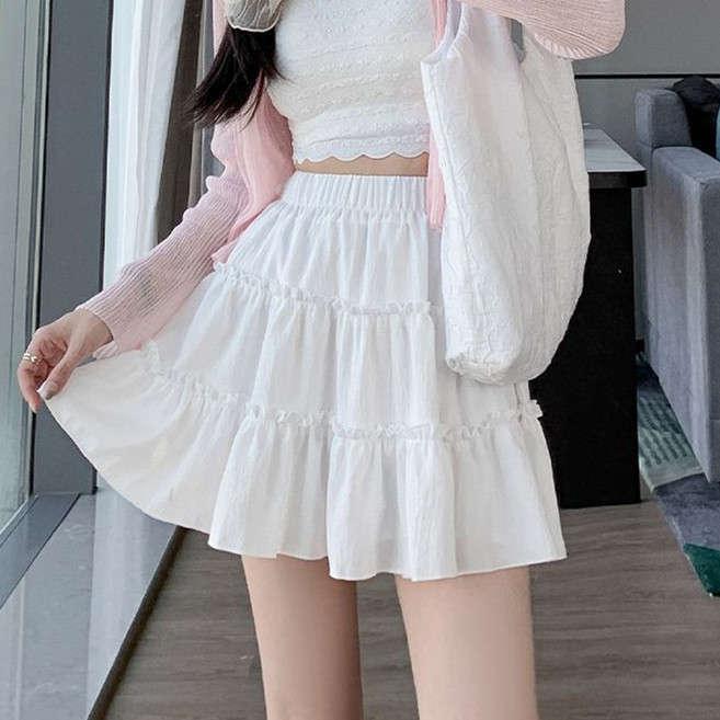 Goodif 女款A字高腰蛋糕傘狀迷你裙
