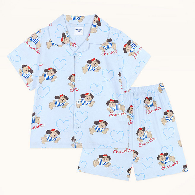 몰리멜리프렌즈 아동용 통기성 꼬마 댕댕이 반팔 상의 + 반바지 파자마 세트