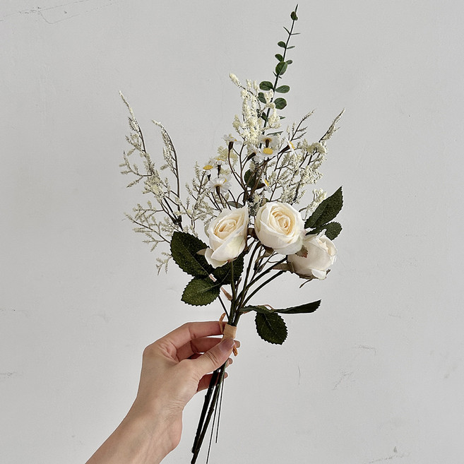소유공간 조화 드라이 장미 꽃다발 S265-01 2p, 화이트(S265-0111W), 1개