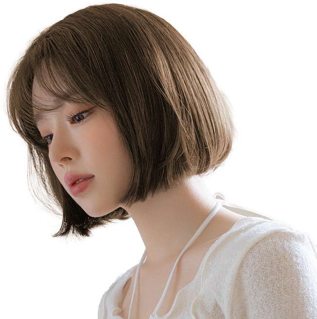 여성용 레이스프론트 수제 통가발 시스루뱅 미디엄 보브컷 형상기억인모, 내츄럴모카브라운, 1개