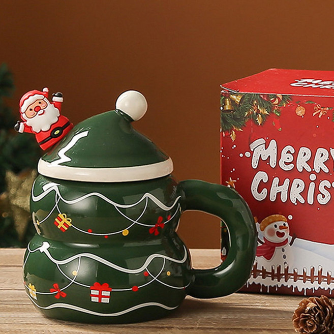 모던지 성탄컵 400ml + 숟가락 + 뚜껑 세트 6.8 x 8.5 cm YJ725, D, 1세트