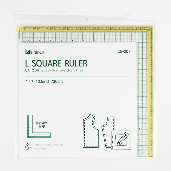 유니크 인치 혼용 프리미엄 컬러 그레이딩 직각자 30cm CG-007, 1개, 옐로우