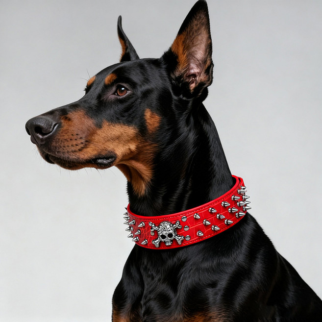 파스텔펫 강아지 대형견 스터드 징 목줄, 레드, 1개