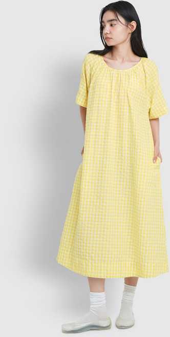 JAJU 여성용 코튼 시어서커 반팔 파자마 원피스