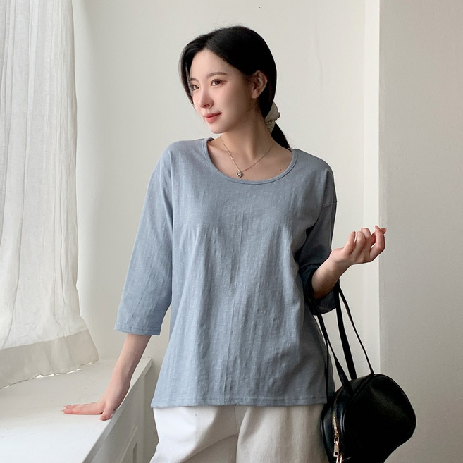 女款 Gesia 簡約寬鬆八分袖U領T恤 cpt16199k51