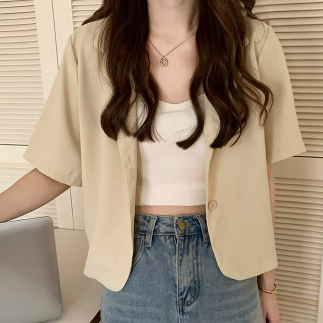 TANIZ Serine 女款夏季短袖短版單排扣外套
