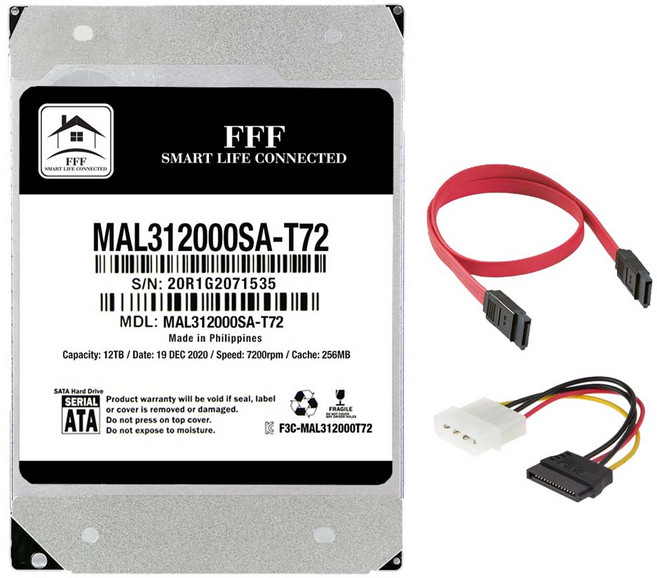 F3 MALSHAL 하드디스크 3.5형 HDD + SATA 케이블 2종 세트, MAL312000SA-T72, 12TB