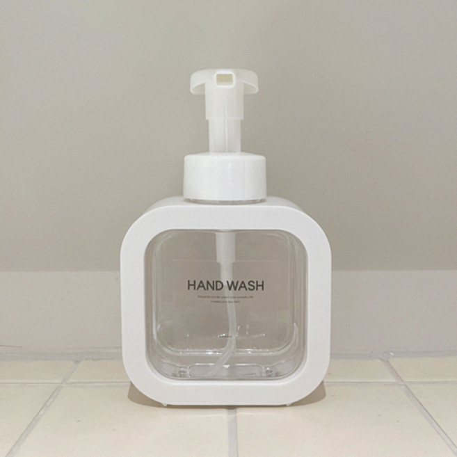 뉴앤룩 커버 핸드워시 사각 디스펜서 거품형 리필용기 300ml + 핸드워시라벨, 화이트, 1개