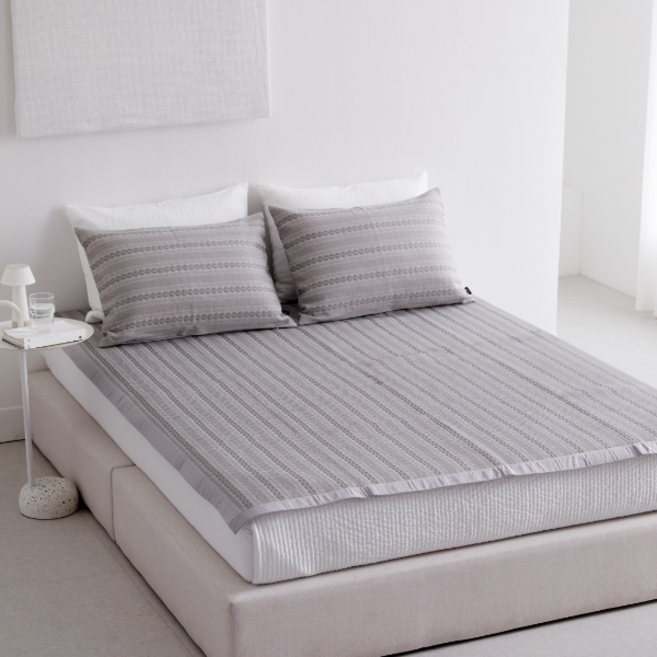 까사리빙 하이큐 냉감 패드 + 베개커버 세트, 그레이, 쿨매트+쿨베개 2장