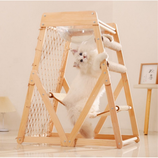 코코루이 고양이 원목 4각형 캡슐 해먹 캣타워 85cm, 원목색상, 1개