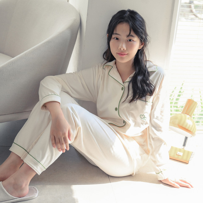 코코드림 주니어용 소프트톡톡 기모 긴팔 카라 셔츠 잠옷 상하의 세트