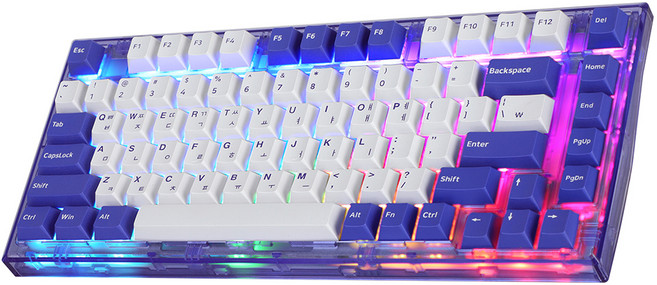 ABKO Gasket結構 RGB 可換軸 機械式電競迷你無數字鍵有線鍵盤 無聲段落軸, 紫藍色, AG75, 茶軸