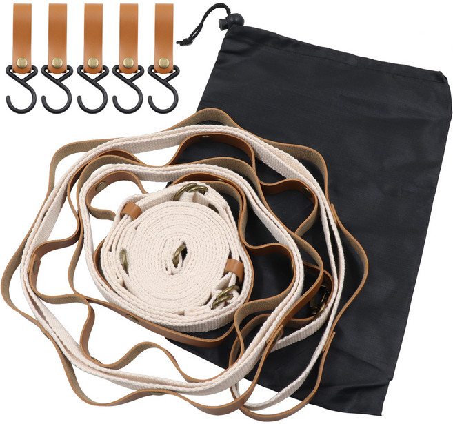 하늬통상 길이조절 캠핑 데이지체인 5M + 파우치 + 브라운 캠핑후크 5p, 혼합색상, 1세트