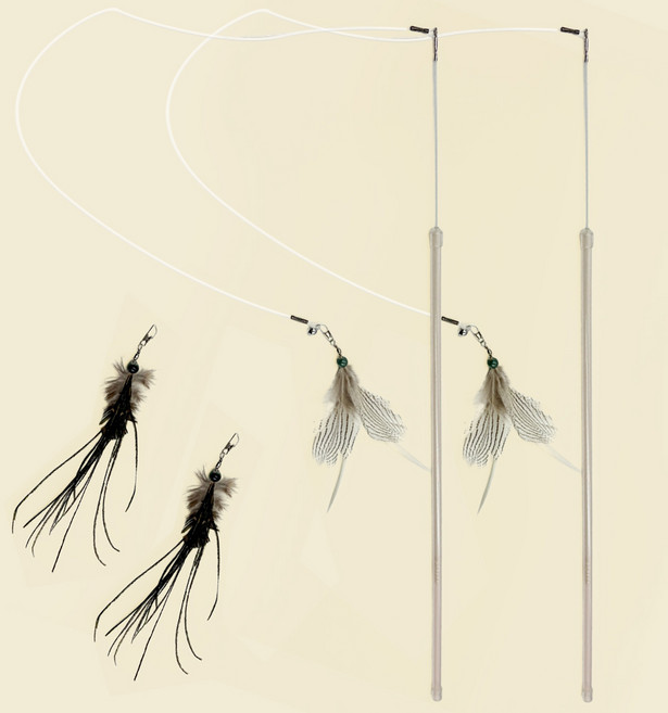 펫모닝 고양이 와일드 플러터 냥냥펀치 더블캐치 2단 낚시대, 핑크 + 화이트, 2개