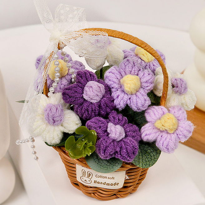 테이아 포근한 하루 니트 플라워 바스켓 인테리어 소품, 18 9송이, 1개