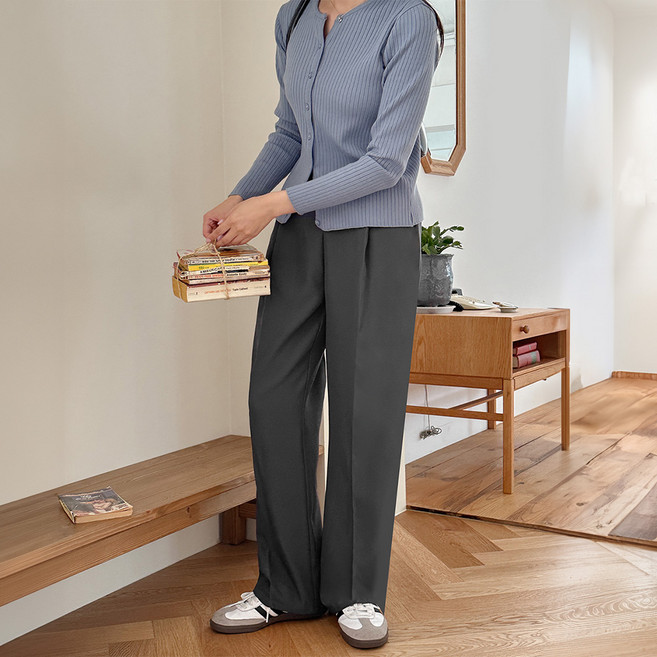 이블렛 여성용 숏/미들/롱 기장 린베이 길이별 세미와이드 핀턱 슬랙스