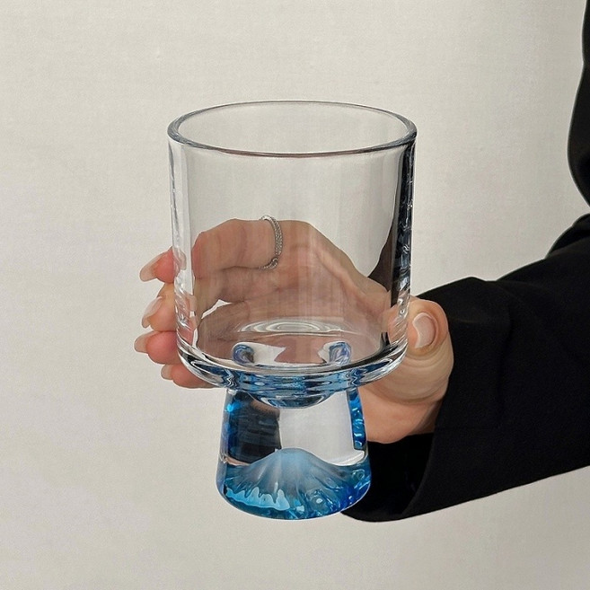 다파랑 유니크 컬러 베이스 위스키 언더락 하이볼 유리잔 블루 HJ1385, 1개